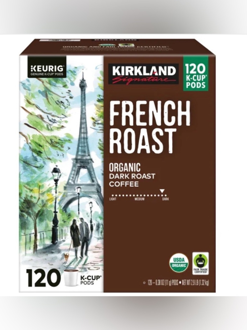 Kirkland Signature Organic French Roast Coffee K-Cup Pods Dark Roast 120 Count